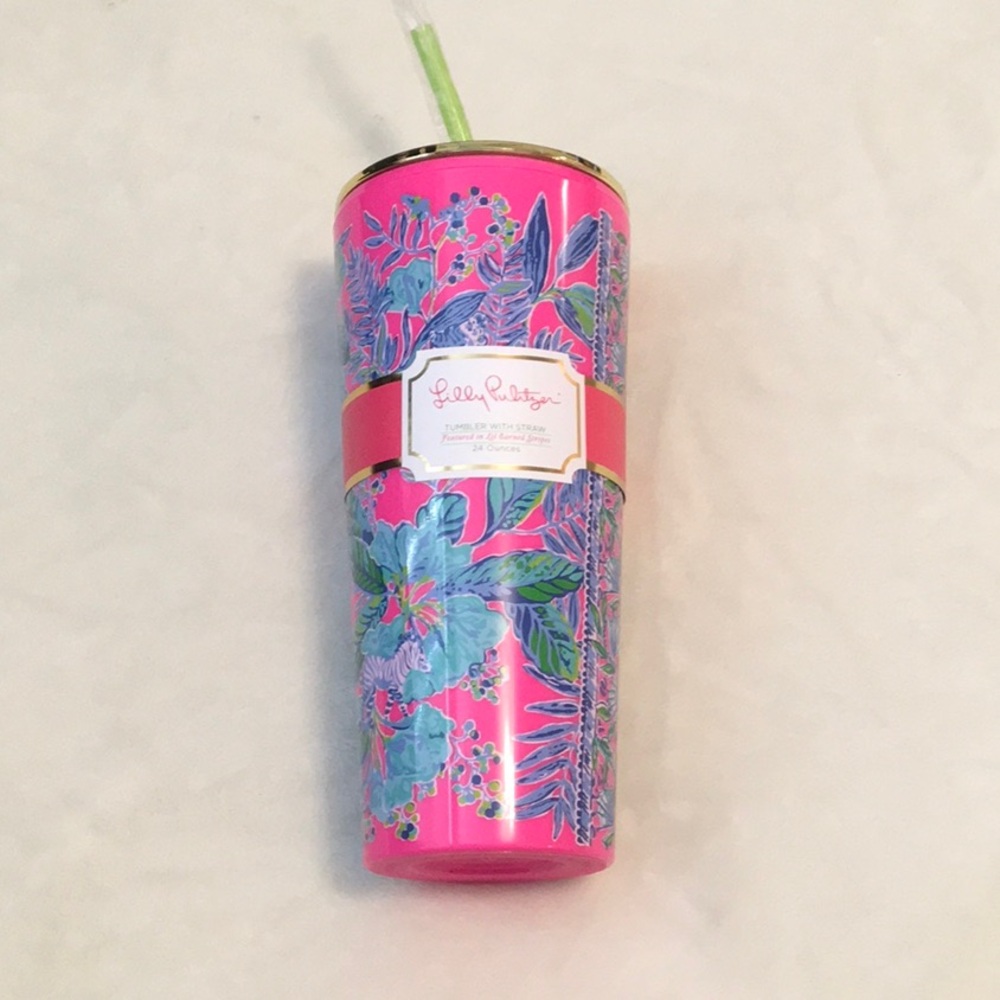 Lilly Pulitzer Vibrant Pink and Blue Floral Tumbler